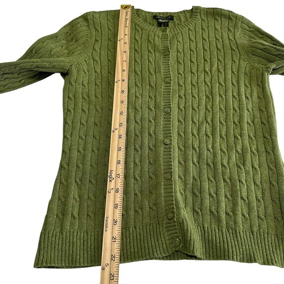 Eddie Bauer Women’s Cable Knit Cotton Cardigan Sweater Green | Size Medium - Picture 7 of 8